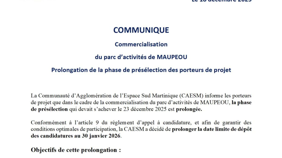 Commercialisation du parc d’activités de MAUPEOU : Prolongation de la phase de présélection des porteurs de projet