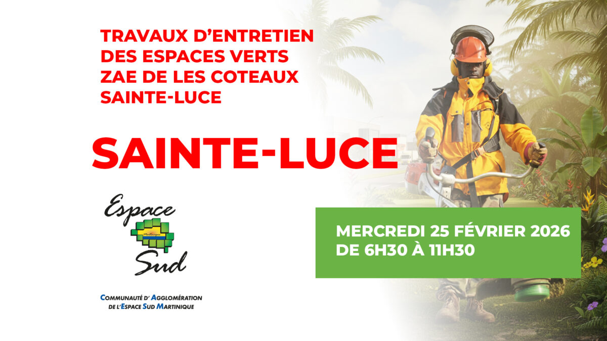 Travaux d’entretien des espaces verts – ZAE de Les Coteaux – SAINTE-LUCE. Mercredi 25 février 2026 de 6h30 à 11h30